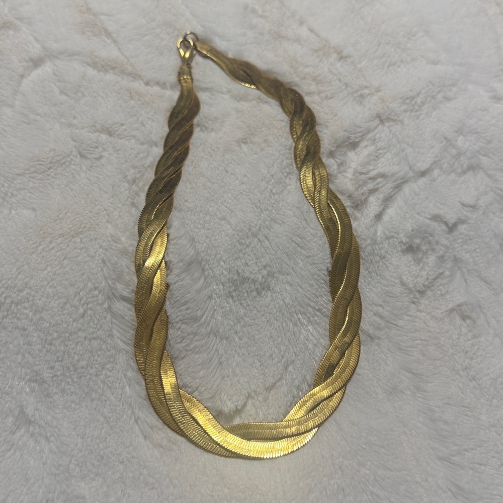 Avon Gold-tone Triple Strand Braided Herringbone Chain Necklace 18 1/2 inches.
